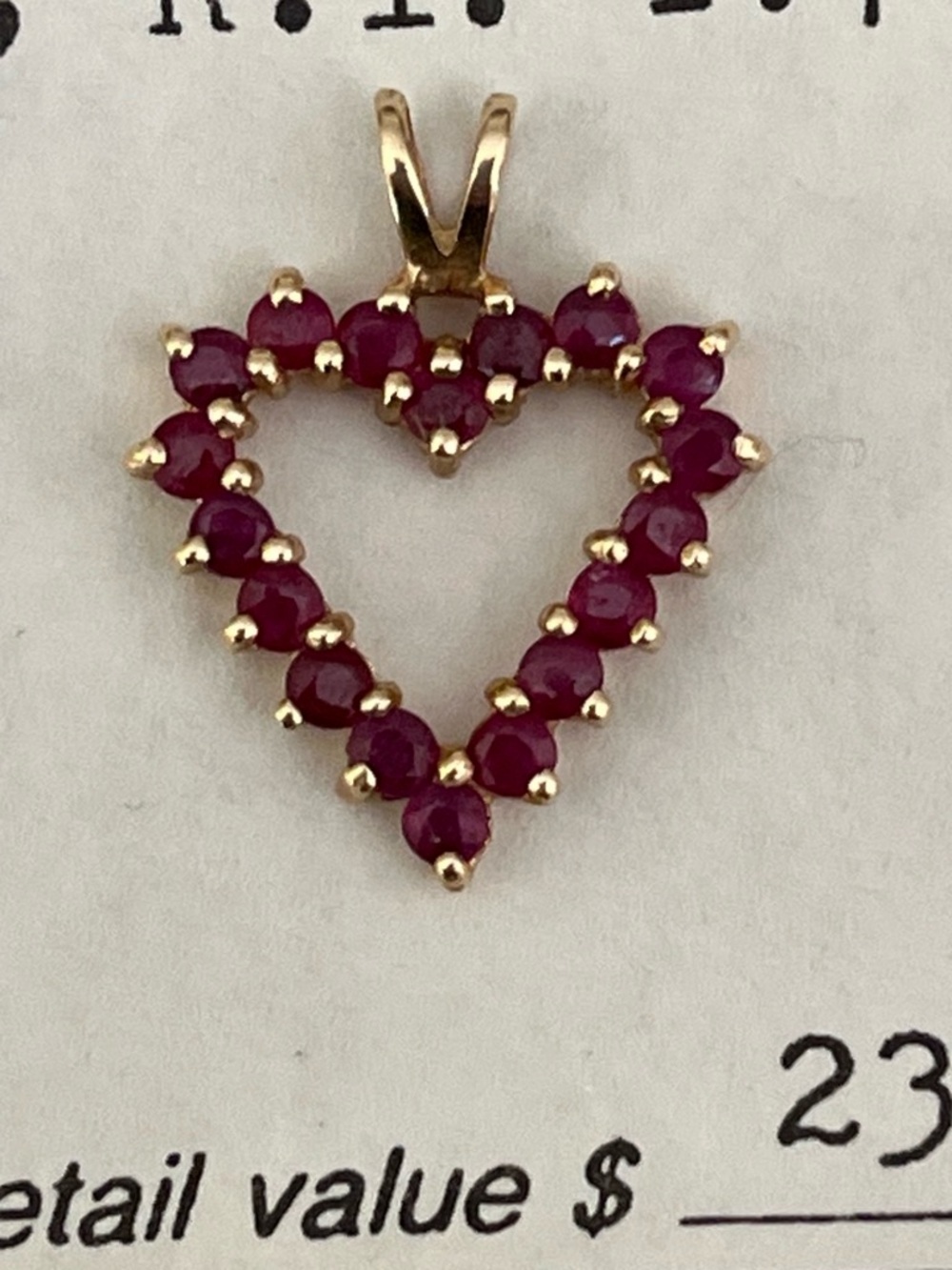 Gold Heart Pendant Necklace with 18 Rubies